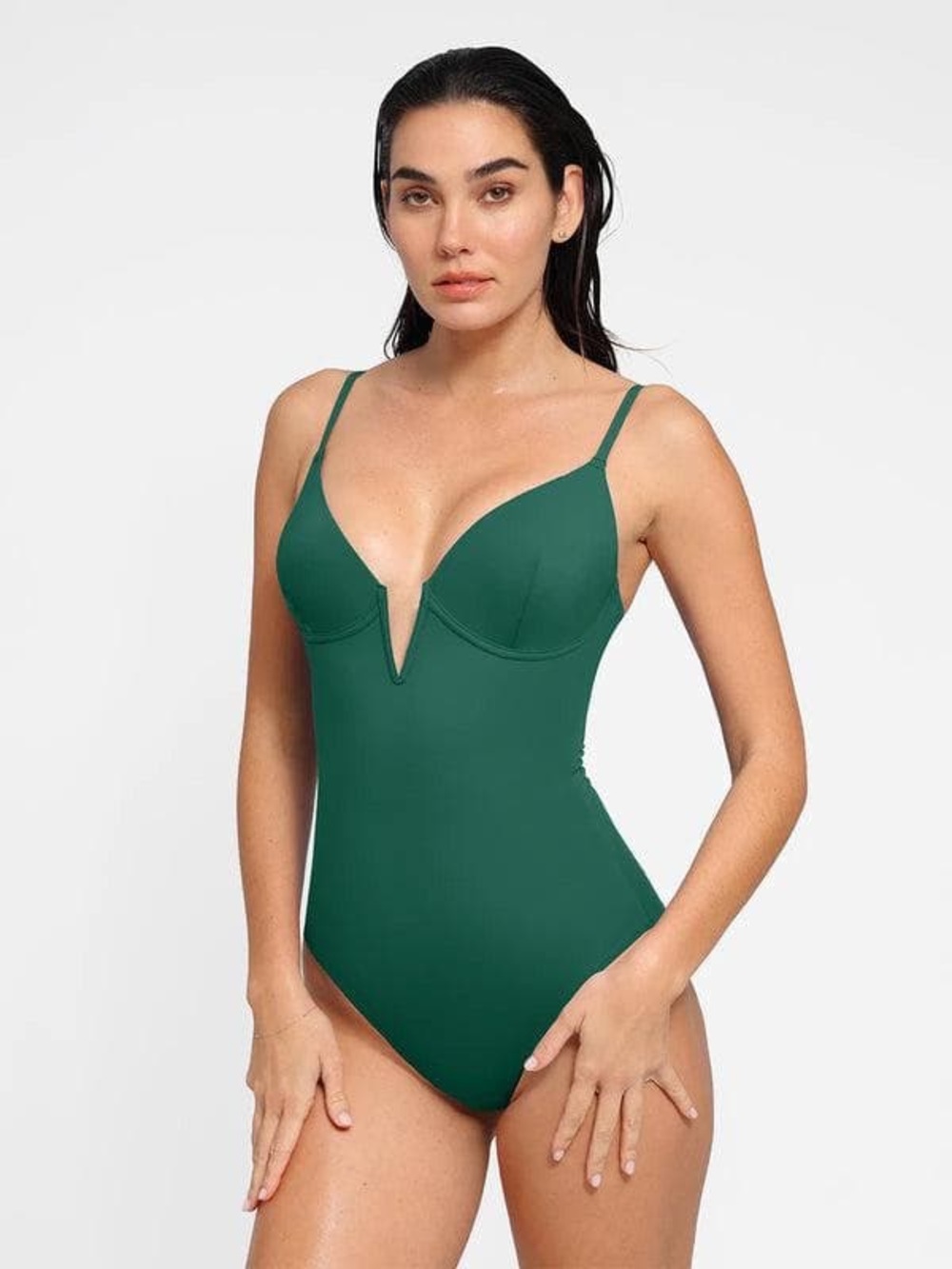NWT Popilush Shapewear Solid Sculpting One-Piece Swimsuit in Green